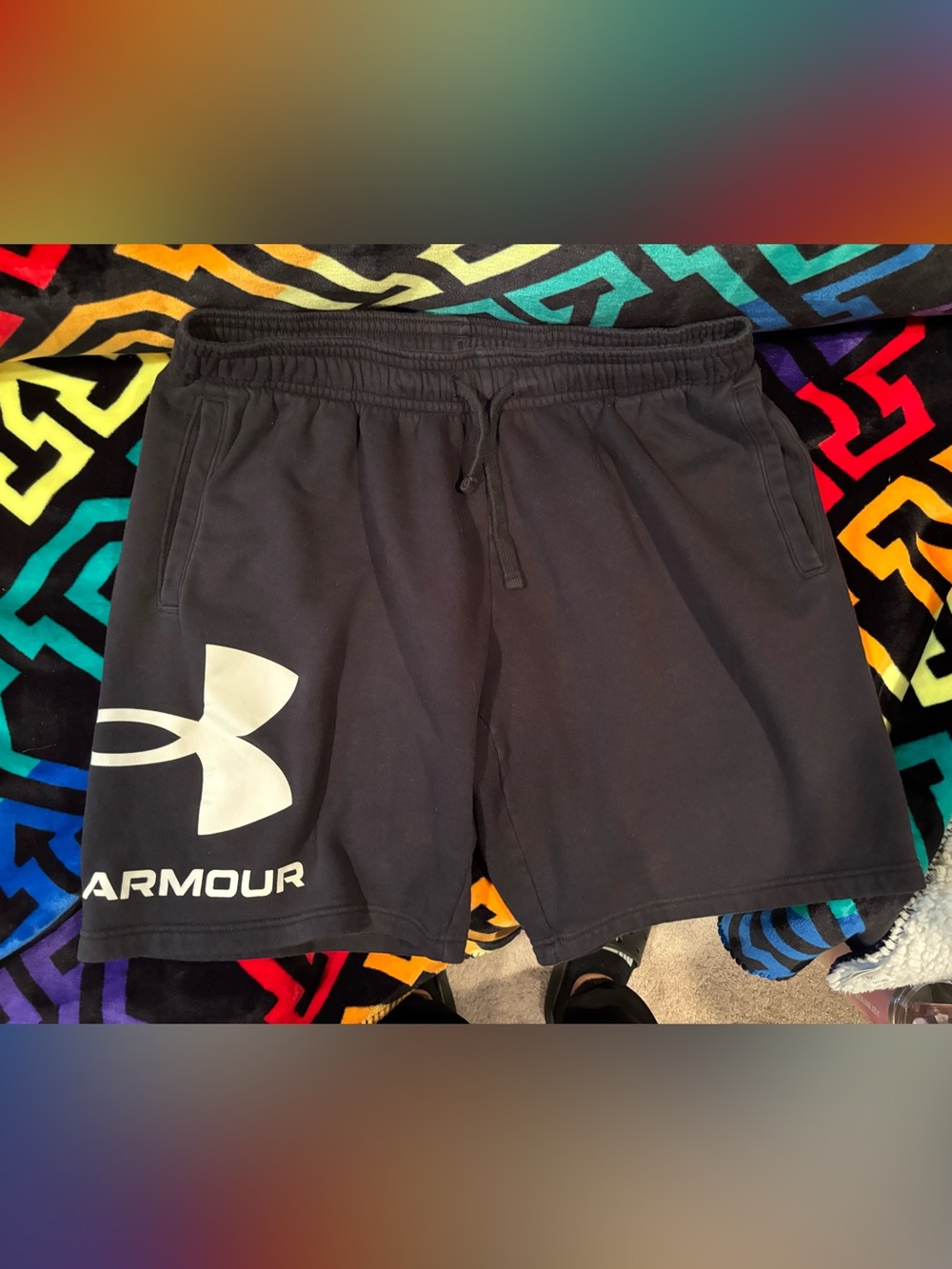 Under Armour Men’s Black Athletic Shorts with White Logo